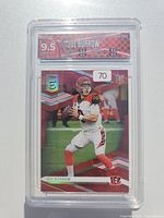 Front view of graded 2020 Panini Elite Joe Burrow card in HGA slab