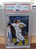 Front view of 2020 Topps Bo Bichette rookie card in PSA slab showing label and card details