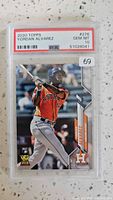 Front view of PSA-slabbed 2020 Topps Series 1 Yordan Alvarez rookie card showing PSA label, grade GEM MT 10, cert 51026041, and card image