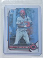 Front view of 2022 Bowman Chrome 1st Elly De La Cruz card in sleeve