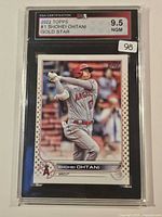 Front view of encapsulated 2022 Topps Shohei Ohtani Gold Star card with KSA 9.5 grade label