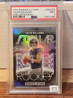 Front view of PSA slabbed 2024 Panini Rookies & Stars Stellar Rookies Caleb Williams card showing grade PSA 9