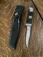 Knife and sheath side by side displaying overall design