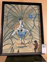 Full view of framed watercolour painting