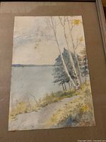 Overall view of signed watercolour landscape in frame