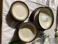 Top-down view of bowls and plates