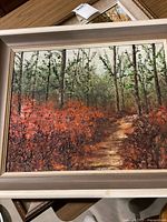 framed forest path oil painting