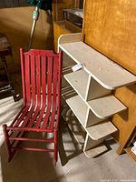 Rocking chair and shelf together showing relative size and overall wear