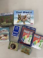 Group shot showing all eight boxed or cased items