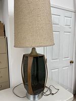 Full view of lamp with shade, front perspective