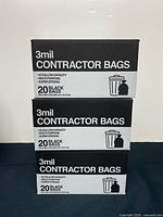 Front view of three stacked boxes showing product specifications