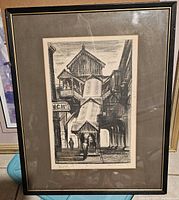 Framed etching full view showing artwork and frame