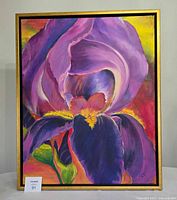 Front view of framed acrylic painting of iris flower