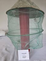 Khaki hat with full head green mesh mosquito netting