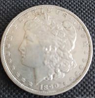 Obverse view showing Liberty head and 1890 date