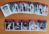 All 31 1986 Topps California Angels cards laid out, five key player cards in foreground