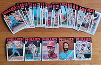 Spread of all 30 1986 Topps Phillies cards, stars and commons visible