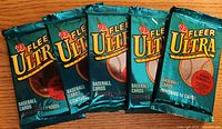 Front view of five sealed 1993 Fleer Ultra baseball card packs