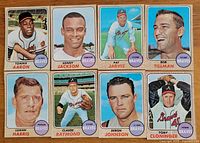 Front view of all eight 1968 Topps Atlanta Braves cards