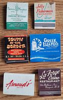 All six restaurant matchbooks front covers visible
