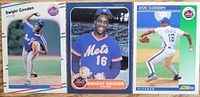 Fronts of three Dwight Gooden baseball cards showing images and card numbers