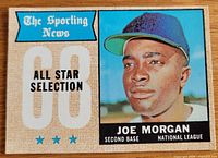 Front of 1968 Topps Joe Morgan All-Star card showing portrait, text, stars