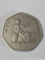 Reverse of 1969 50p showing Britannia design and value