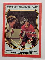 Front of 1973-74 O-Pee-Chee Guy Lapointe All-Star hockey card