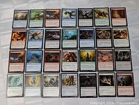All 28 Magic: The Gathering cards laid out 5 across