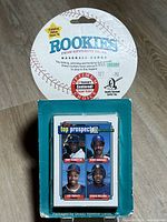 Front of sealed Rookie Baseball Cards pack showing Top Prospects card and branding