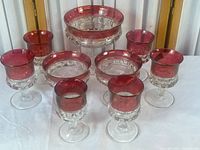 Full set showing compote, two bowls, five goblets