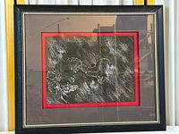 Full view of framed dragon print with double matting