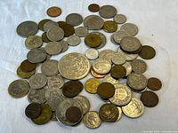 Top view of entire spread of mixed coins