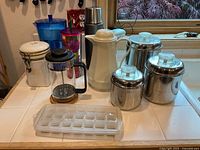 Group view of all coffee prep items on countertop