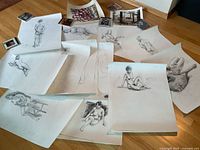 Group of sketches, abstract and monotype laid out