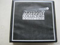 Front cover of black binder stamped Baseball Collectors Trading Cards