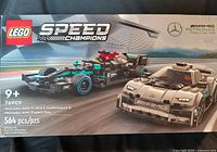 Front of Lego 76909 Speed Champions box displaying Mercedes-AMG F1 W12 and Project One models, age and piece count