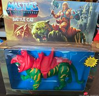 Front view of sealed Masters of the Universe Battle Cat box showing figure inside