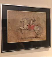 Full view of framed Picasso horsewoman print on wall
