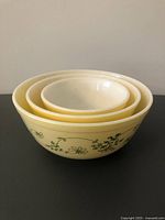 Three nested Pyrex Shenandoah bowls side view