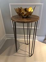 Full view of the round wood top side table