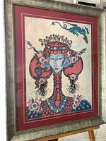 Full view of framed Toller Cranston Strawberry Queen print showing frame, mat, and artwork