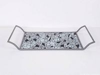 Top view of the tray showing full mosaic glass base and metal handles
