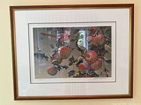 Framed limited edition Robert Bateman print Apples on Branches, showing matting, frame and signature area