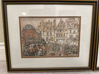 Framed Anton Pieck market crowd print with mat and glazing