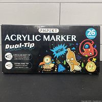 Front of PNPEKT Acrylic Marker Dual-Tip box showing 26 colours