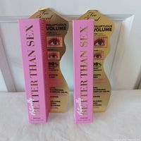 Front view of two sealed Too Faced Better Than Sex mascara boxes