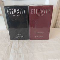 Front view of both sealed Calvin Klein Eternity fragrance boxes