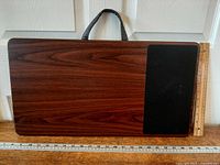 Top view showing woodgrain surface and mousepad