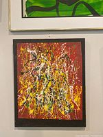 Full view of abstract painting showing composition and mounting